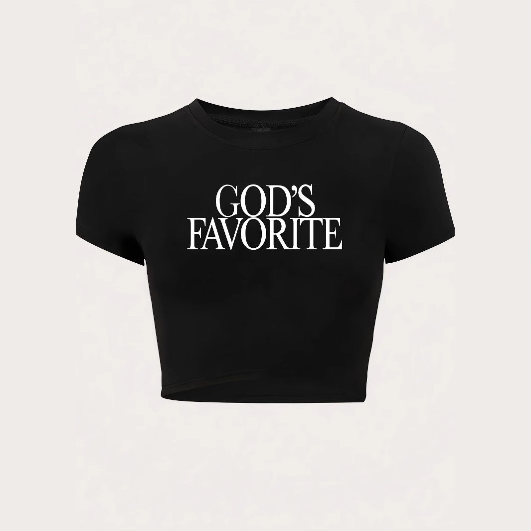 Damer Crop-T-Shirt med konstnärlig text Mirla-Eva Jonsson