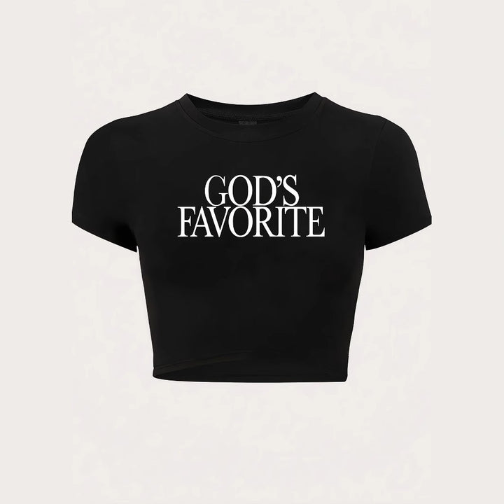Damer Crop-T-Shirt med konstnärlig text Mirla-Eva Jonsson