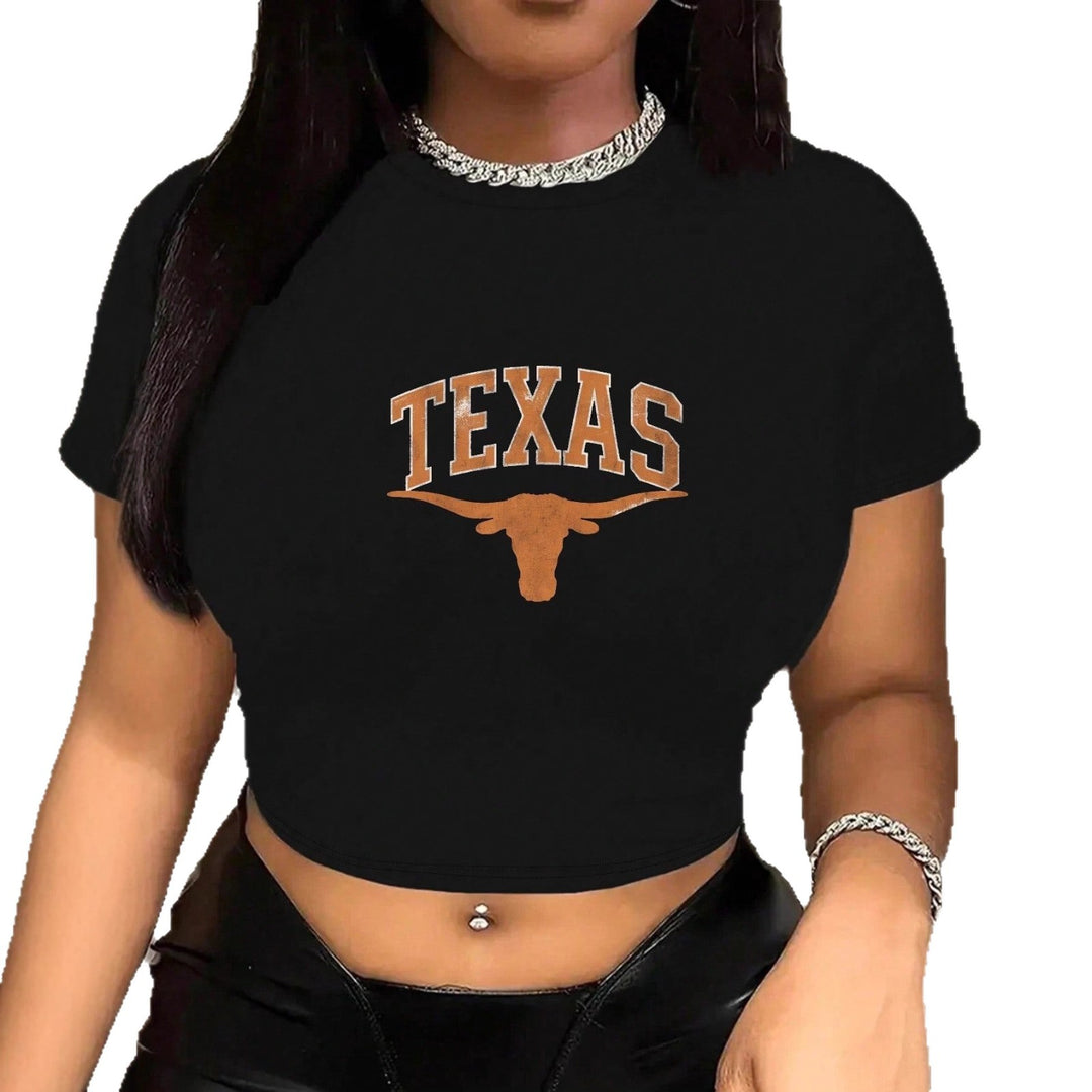 Damer Crop-T-Shirt med kreativ Texas-design och figurnära snitt Mirla-Eva Jonsson