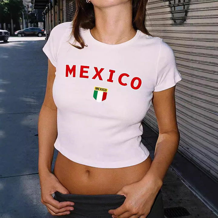 Damer Crop-T-Shirt med kreativ grafiktryck och stilig skrift Mirla-Eva Jonsson