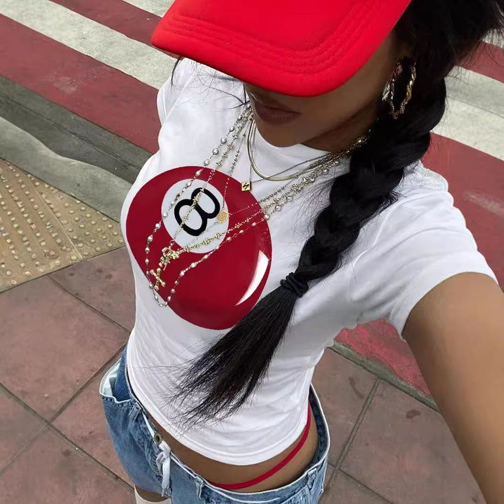 Damer Crop-T-Shirt med kreativ telefon-design Mirla-Eva Jonsson