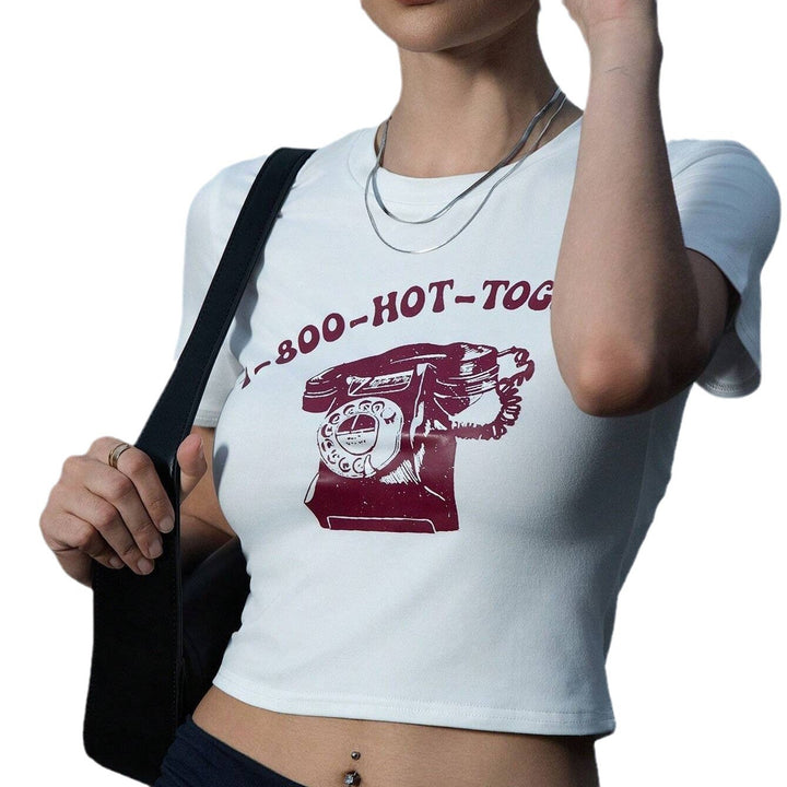 Damer Crop-T-Shirt med kreativ telefon-design Mirla-Eva Jonsson