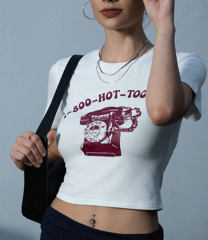 Damer Crop-T-Shirt med kreativ telefon-design Mirla-Eva Jonsson