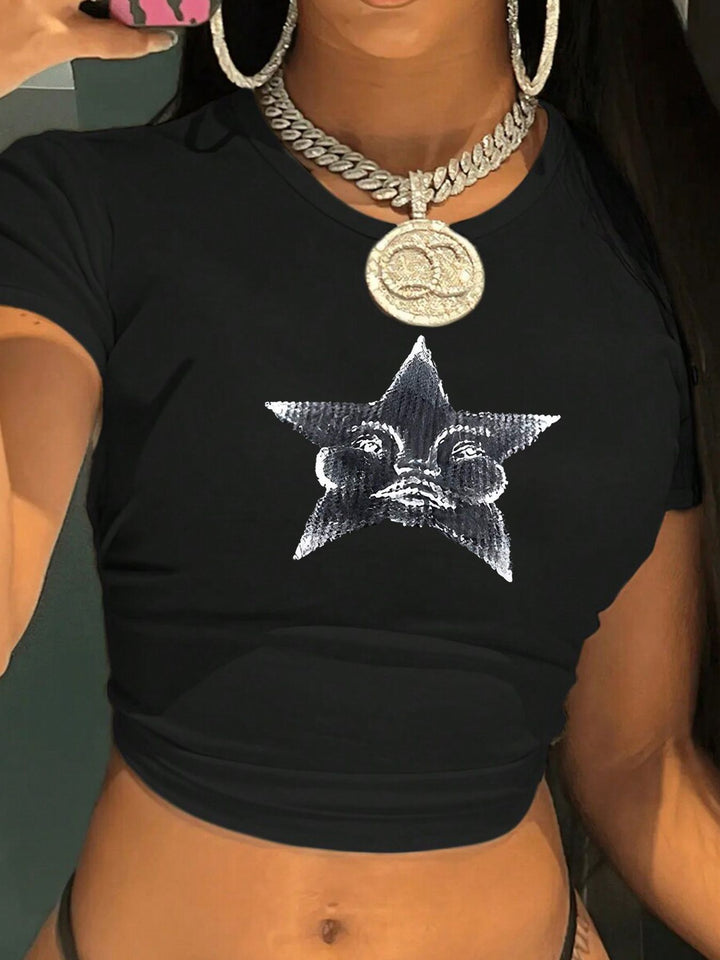 Damer Crop-T-Shirt med kreativ telefon-design Mirla-Eva Jonsson