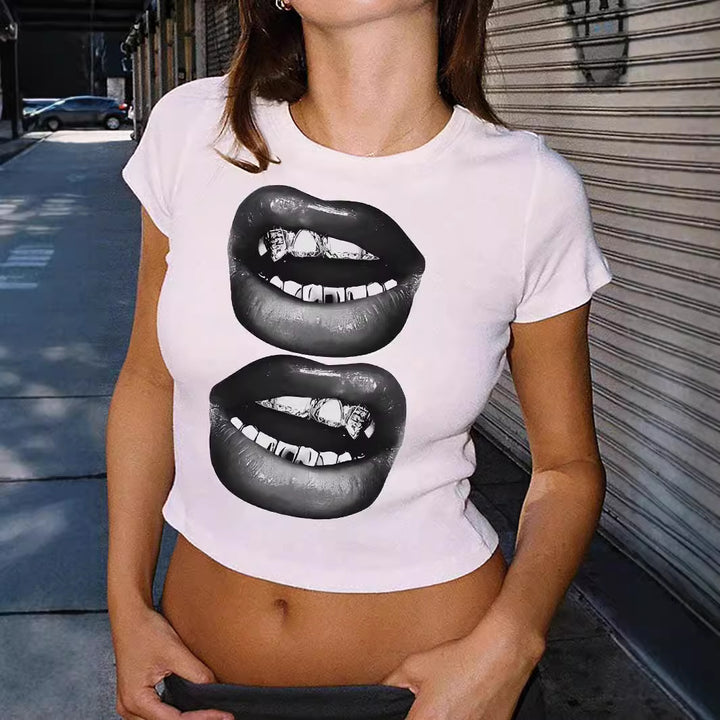 Damer Crop-T-Shirt med kreativ telefon-design Mirla-Eva Jonsson