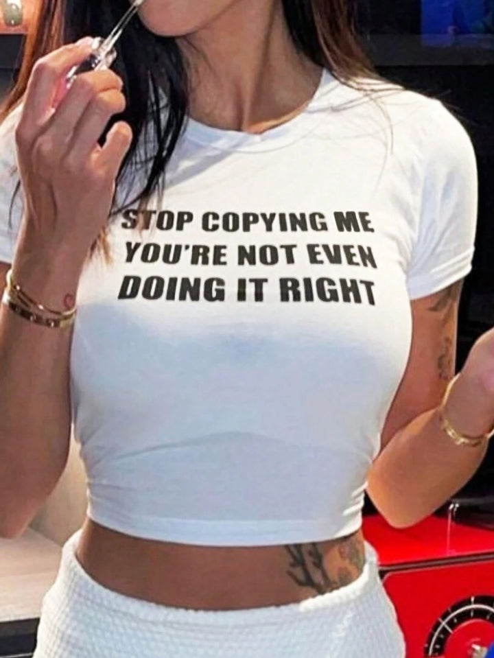 Damer Crop-T-Shirt med kreativ telefon-design Mirla-Eva Jonsson