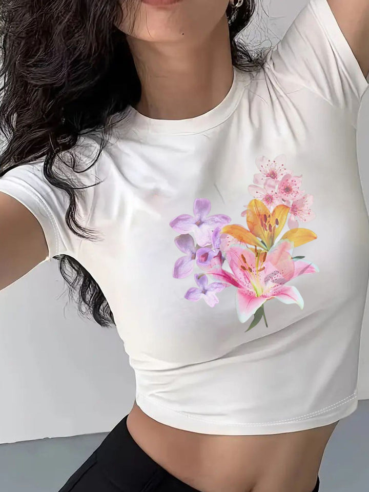 Damer Crop-T-Shirt med kreativ telefon-design Mirla-Eva Jonsson