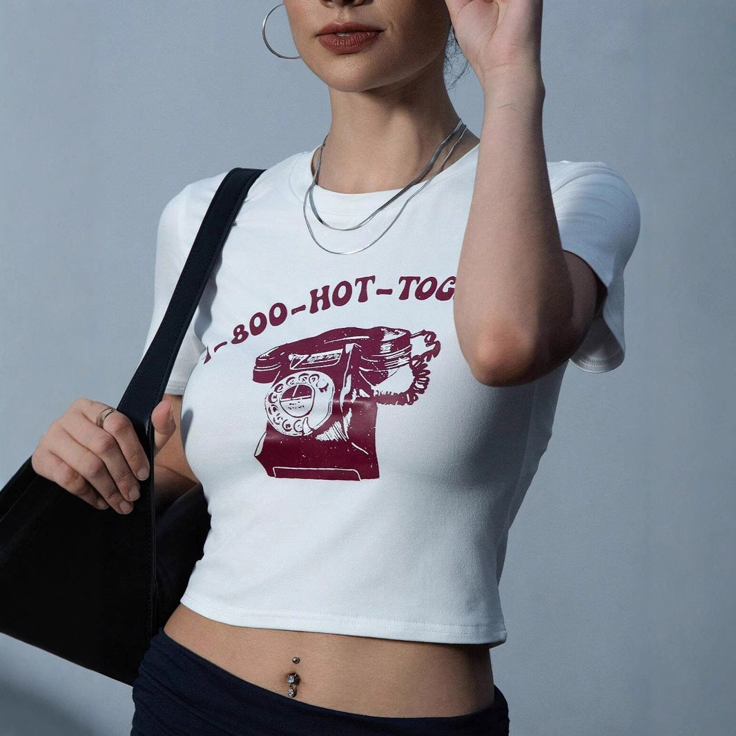 Damer Crop-T-Shirt med kreativ telefon-design Mirla-Eva Jonsson