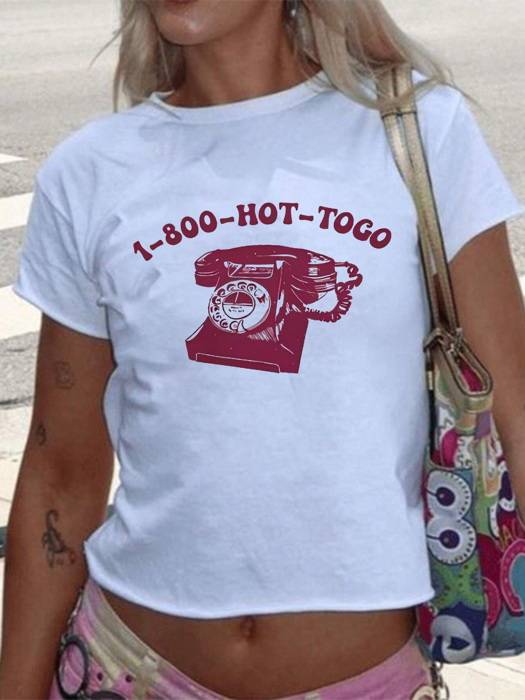 Damer Crop-T-Shirt med kreativ telefon-design Mirla-Eva Jonsson