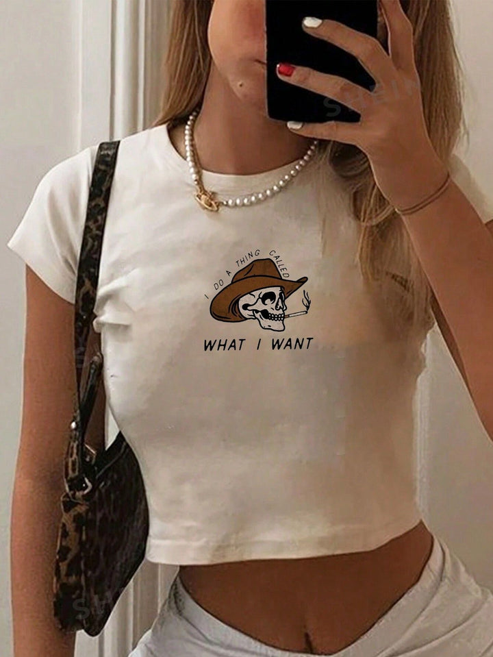 Damer Crop-T-Shirt med kreativ telefon-design Mirla-Eva Jonsson