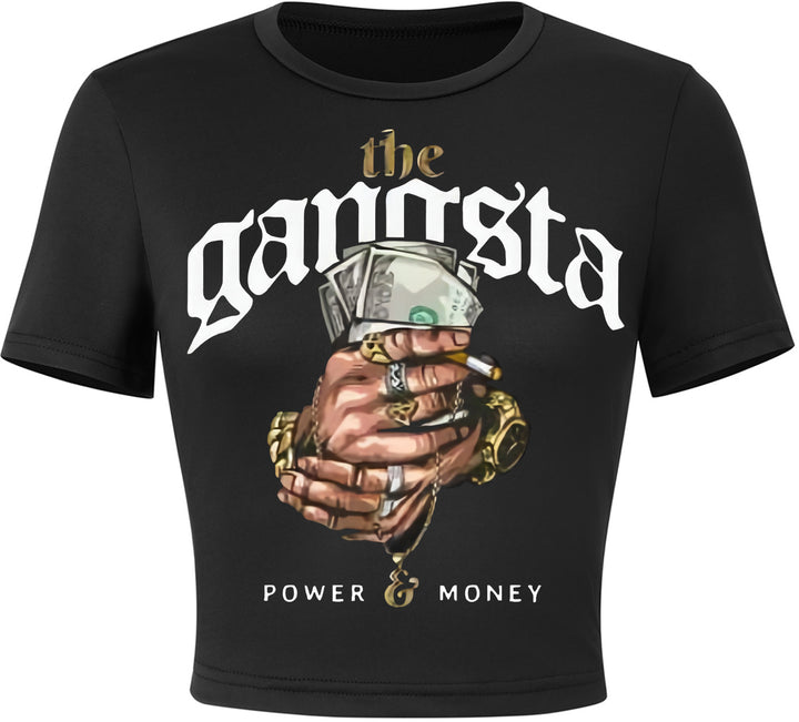 Damer Crop-T-shirt med animalistiskt läppmotiv och iögonfallande text Mirla-Eva Jonsson