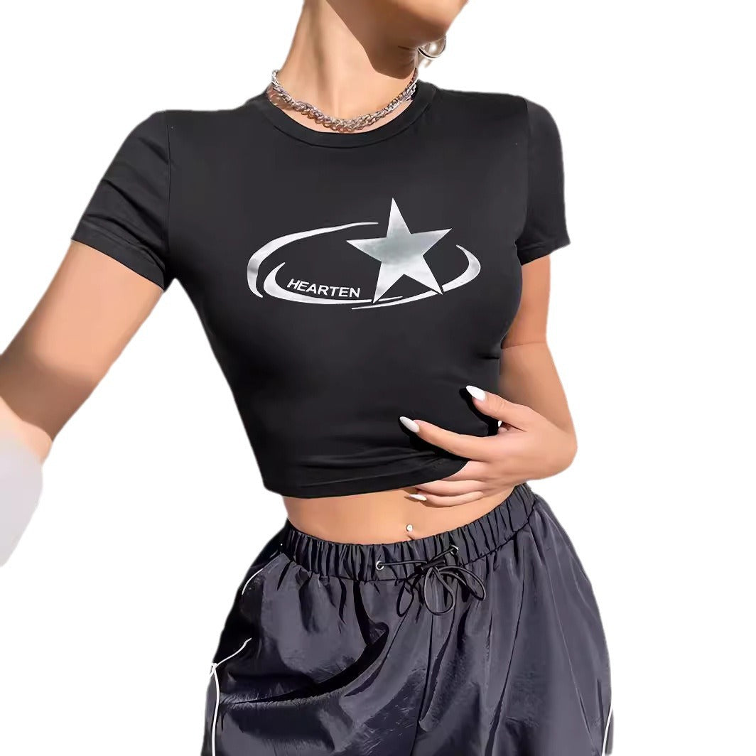 Damer Crop-T-shirt med glänsande stjärnmotiv och figuranpassad skärning Mirla-Eva Jonsson