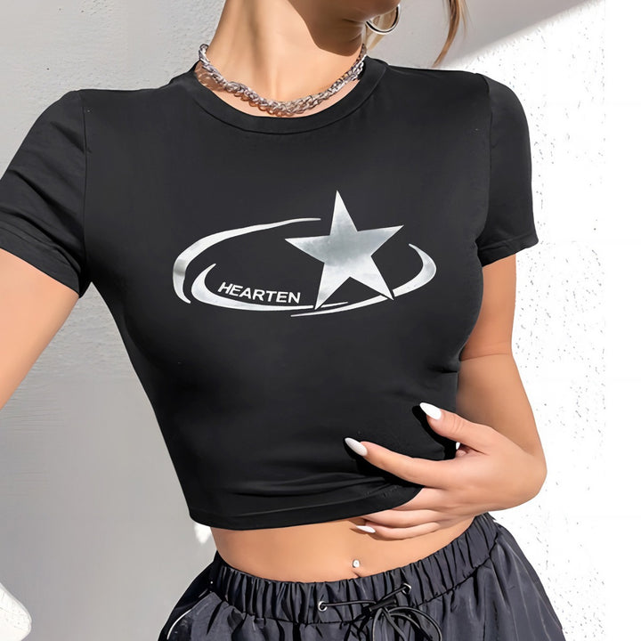 Damer Crop-T-shirt med glänsande stjärnmotiv och figuranpassad skärning Mirla-Eva Jonsson