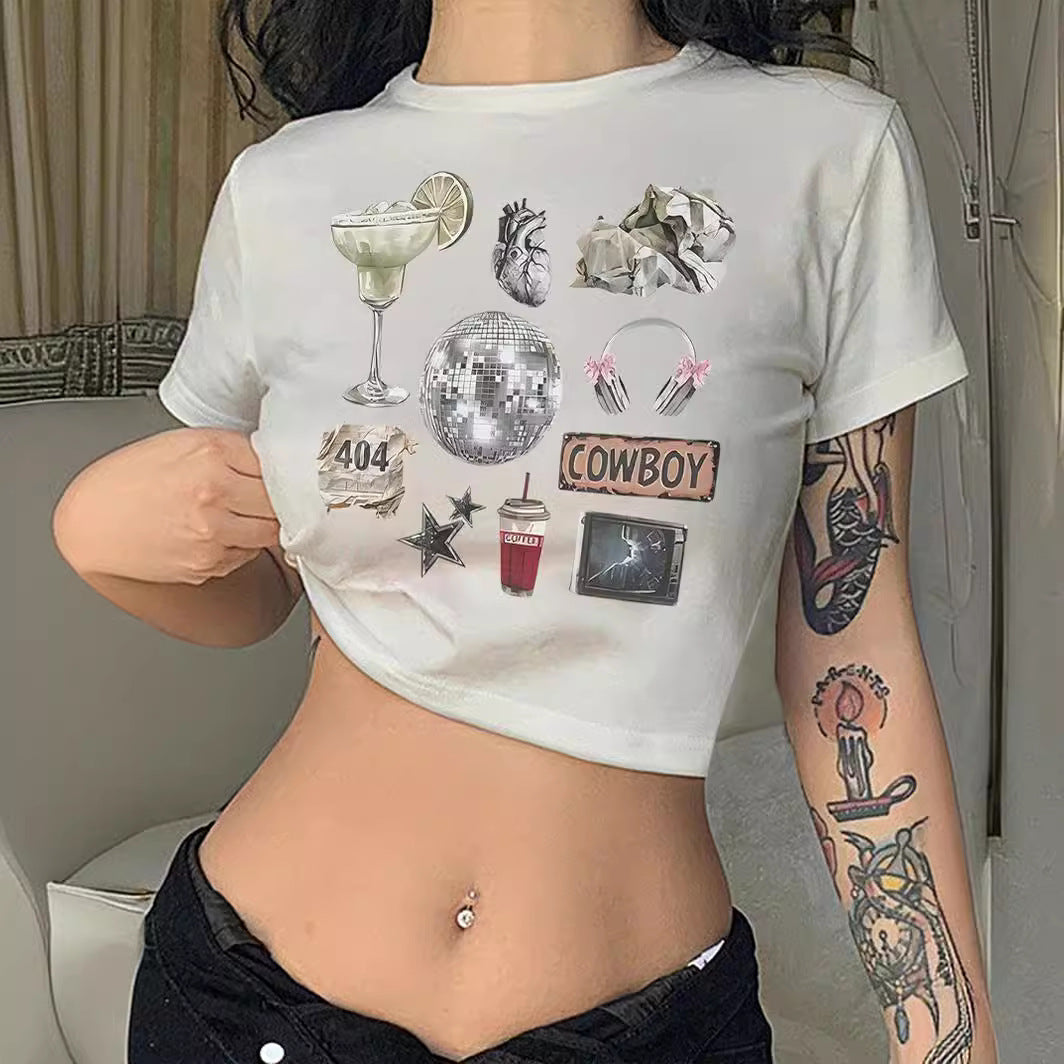 Damer Crop-T-shirt med inspirerande text och stjärndesign Mirla-Eva Jonsson