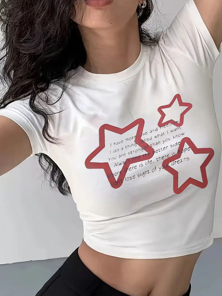 Damer Crop-T-shirt med inspirerande text och stjärndesign Mirla-Eva Jonsson