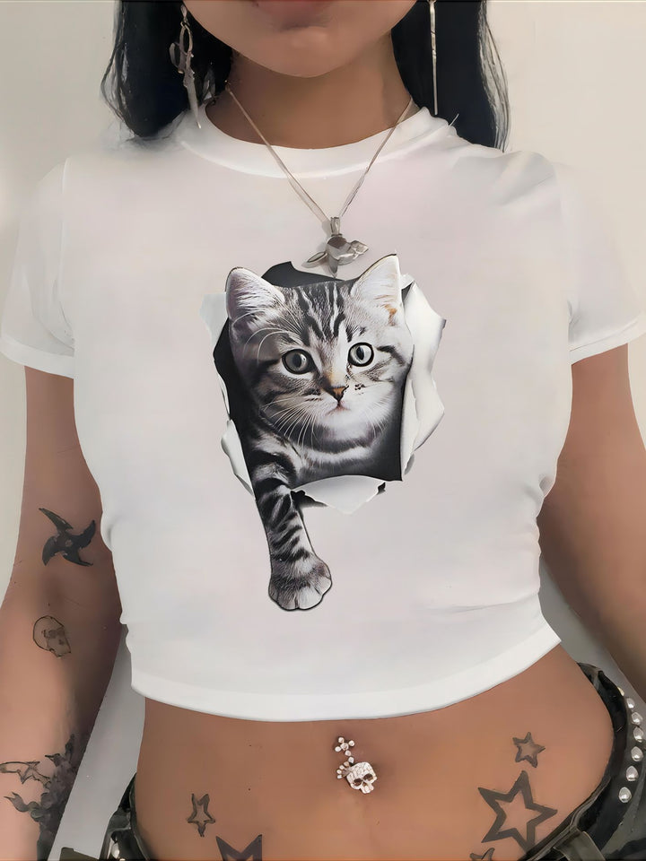 Damer Crop-T-shirt med iögonfallande grafikdesign och fräcka statementskrift Mirla-Eva Jonsson