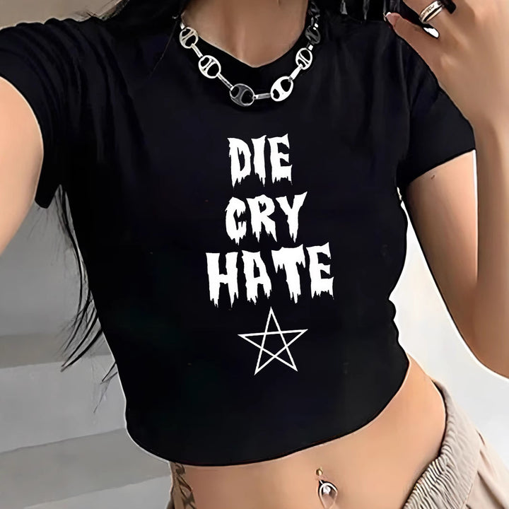Damer Crop-T-shirt med iögonfallande grafikdesign och fräcka statementskrift Mirla-Eva Jonsson