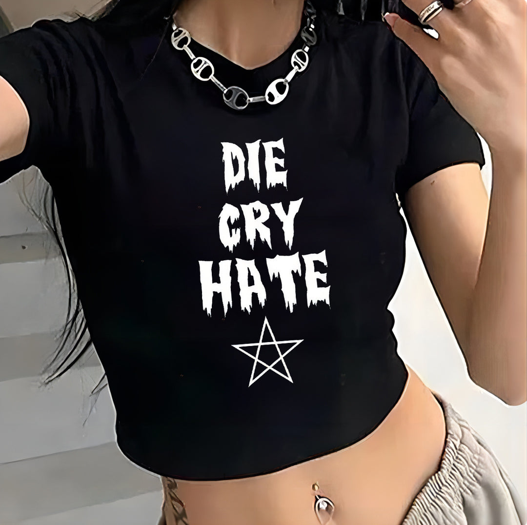 Damer Crop-T-shirt med iögonfallande grafikdesign och fräcka statementskrift Mirla-Eva Jonsson