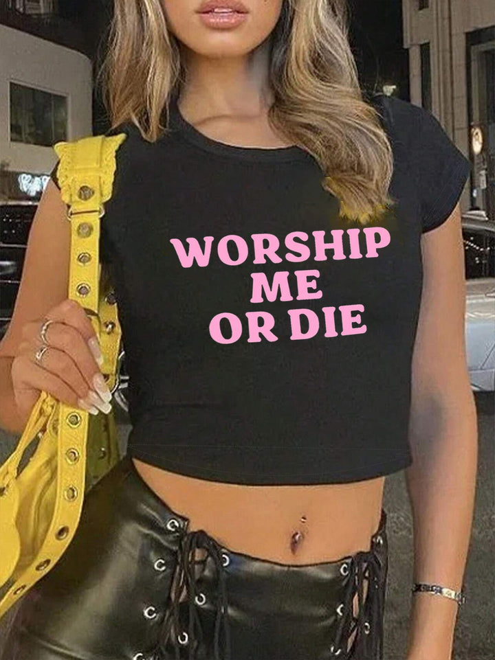 Damer Crop-T-shirt med iögonfallande texttryck Mirla-Eva Jonsson