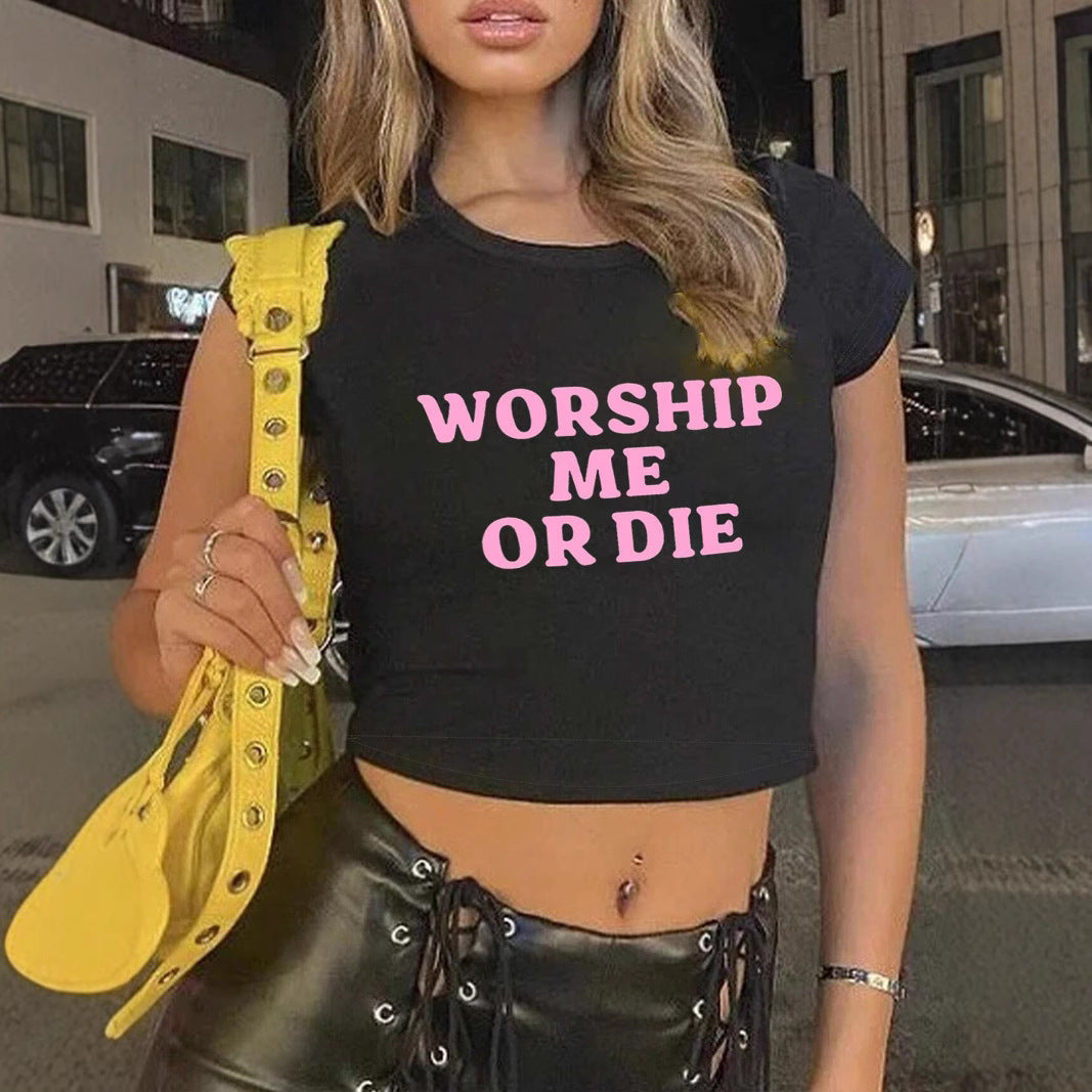 Damer Crop-T-shirt med iögonfallande texttryck Mirla-Eva Jonsson