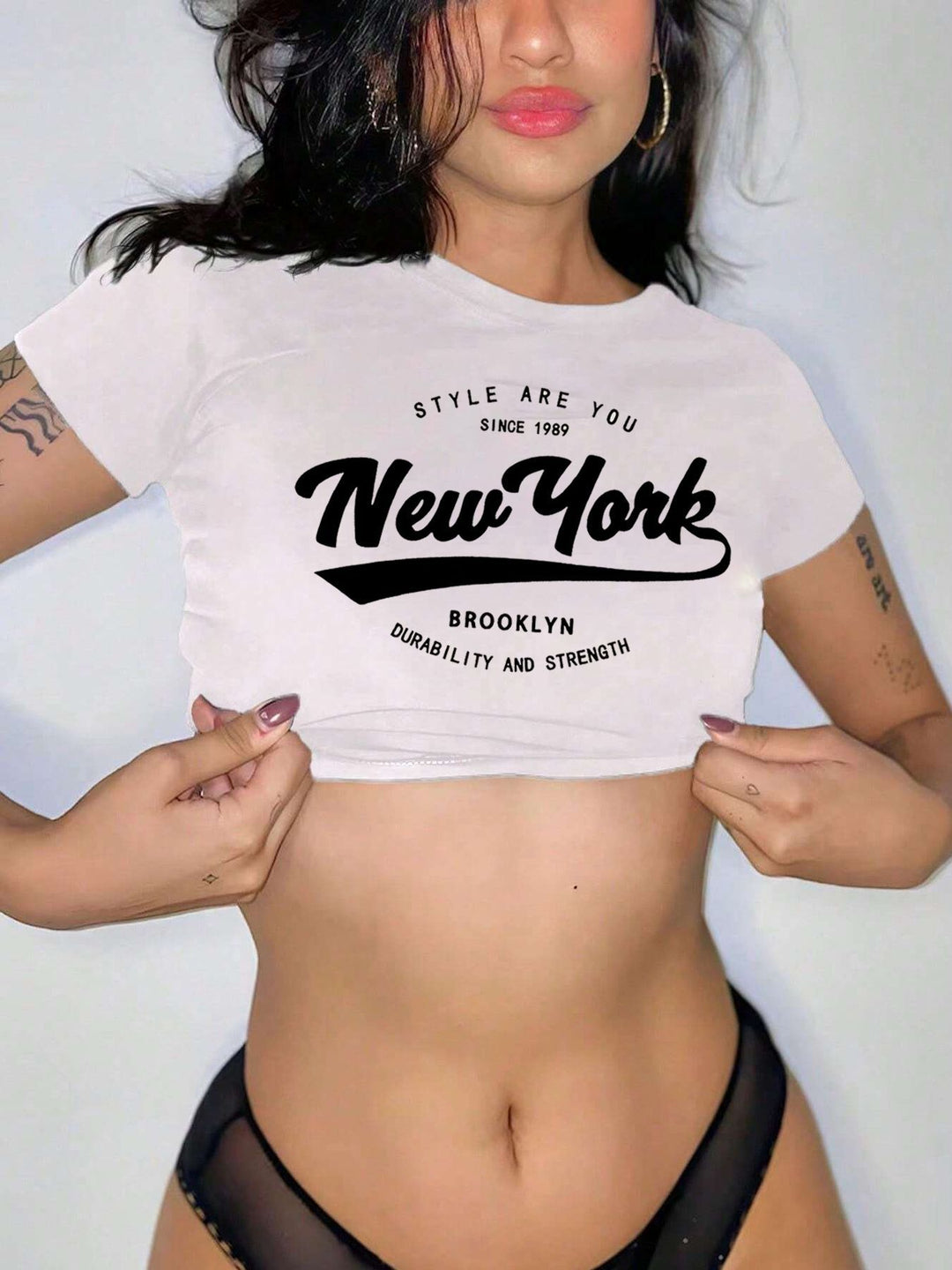 Damer Crop-T-shirt med kreativ New York tryck Mirla-Eva Jonsson