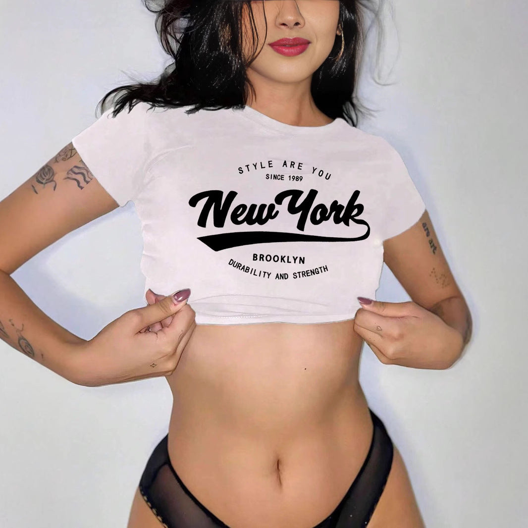 Damer Crop-T-shirt med kreativ New York tryck Mirla-Eva Jonsson