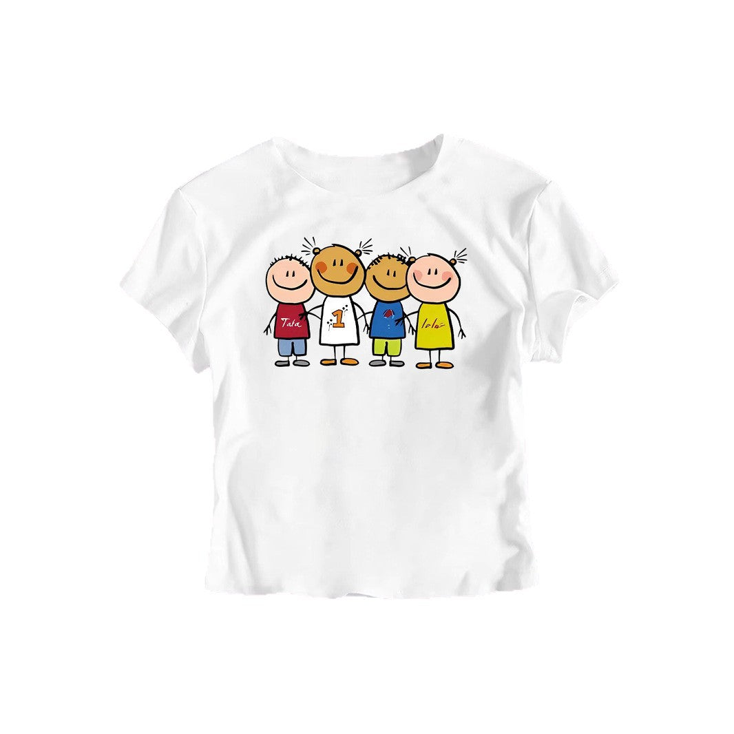 Damer Crop-T-shirt med kreativt barnteckningsmönster Mirla-Eva Jonsson