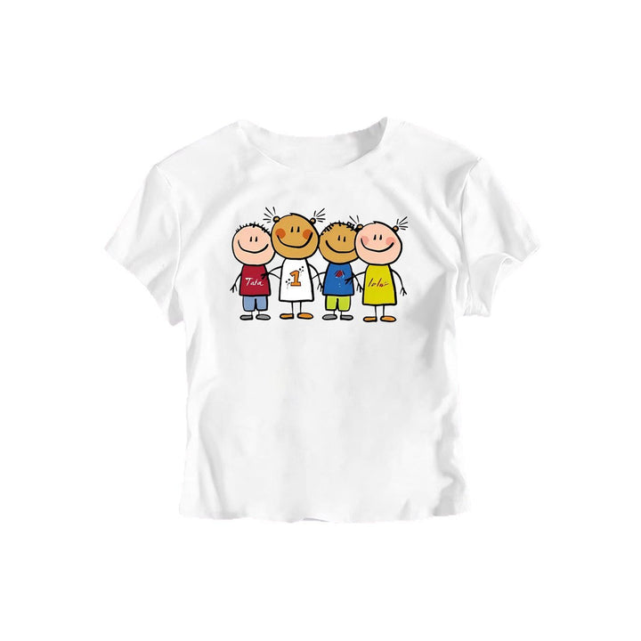 Damer Crop-T-shirt med kreativt barnteckningsmönster Mirla-Eva Jonsson