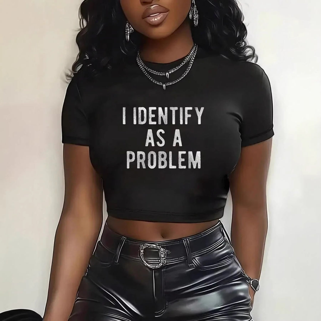 Damer Crop-T-shirt med kreativt citat och modern skärning Mirla-Eva Jonsson