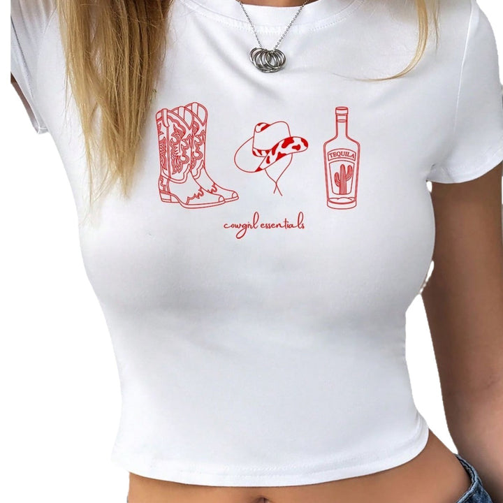 Damer Crop-T-shirt med kreativt cowboydesign Mirla-Eva Jonsson
