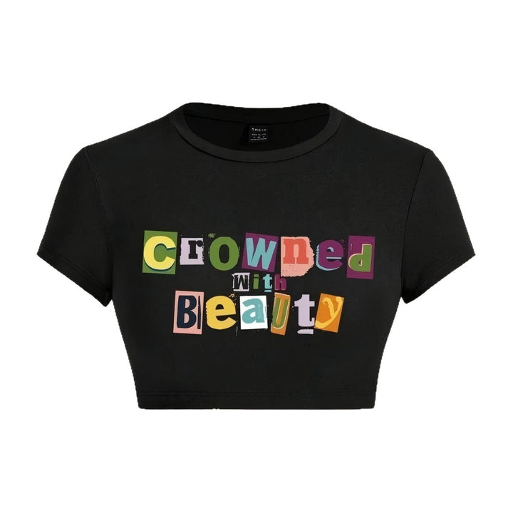 Damer Crop-T-shirt med kreativt oförglömligt uttalande Mirla-Eva Jonsson