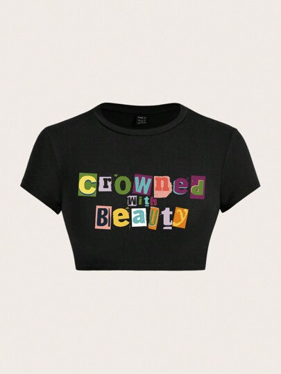 Damer Crop-T-shirt med kreativt oförglömligt uttalande Mirla-Eva Jonsson