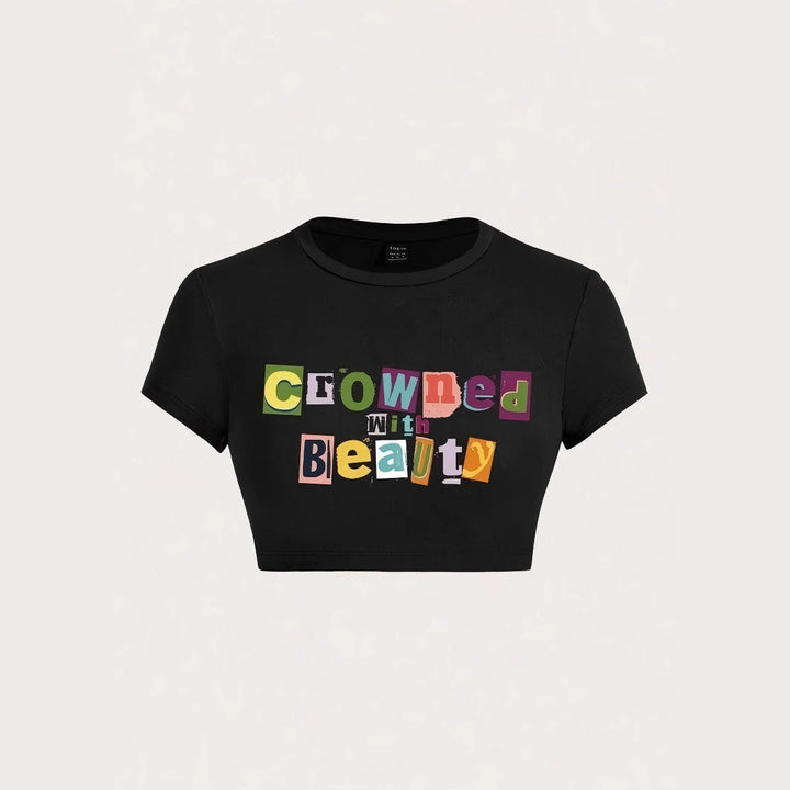 Damer Crop-T-shirt med kreativt oförglömligt uttalande Mirla-Eva Jonsson