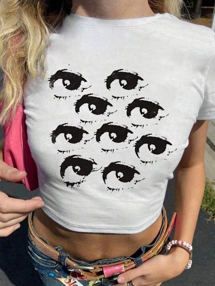 Damer Crop-T-shirt med kreativt ögonmotiv Mirla-Eva Jonsson