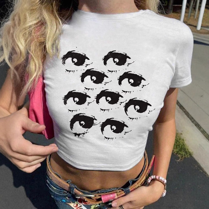 Damer Crop-T-shirt med kreativt ögonmotiv Mirla-Eva Jonsson