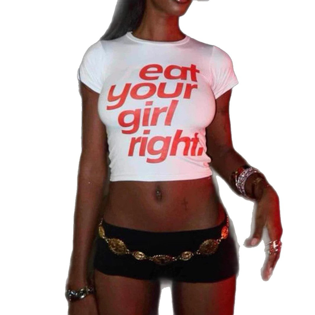Damer Crop-T-shirt med kreativt statementtryck Mirla-Eva Jonsson