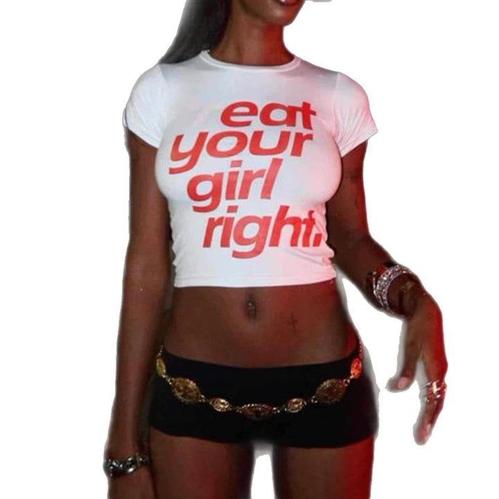 Damer Crop-T-shirt med kreativt statementtryck Mirla-Eva Jonsson