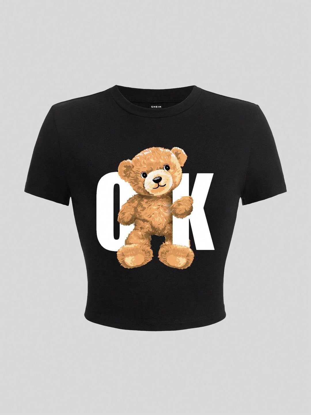 Damer Crop-T-shirt med lekfullt björnmotiv och moderiktig text Mirla-Eva Jonsson
