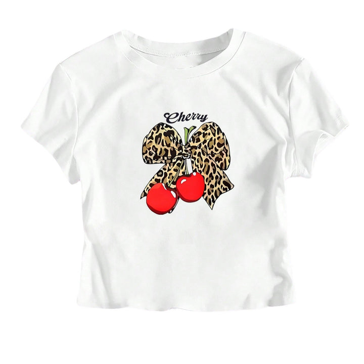 Damer Crop-T-shirt med lekfullt leopard-selve-motiv och fruktig tryck Mirla-Eva Jonsson