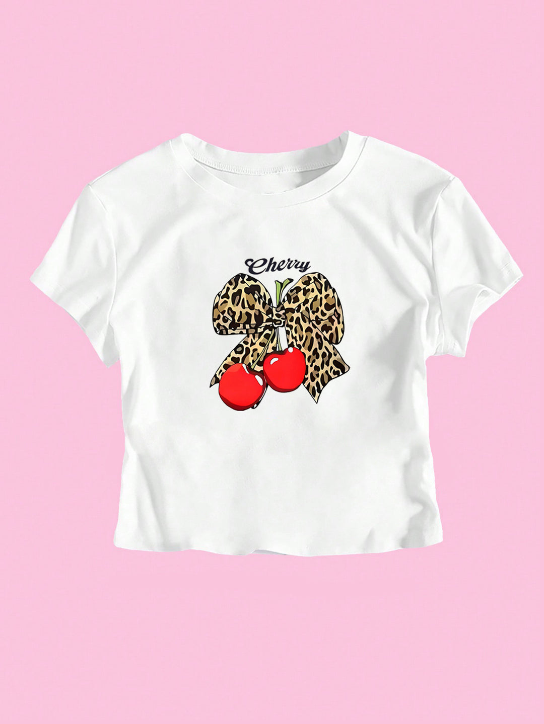Damer Crop-T-shirt med lekfullt leopard-selve-motiv och fruktig tryck Mirla-Eva Jonsson