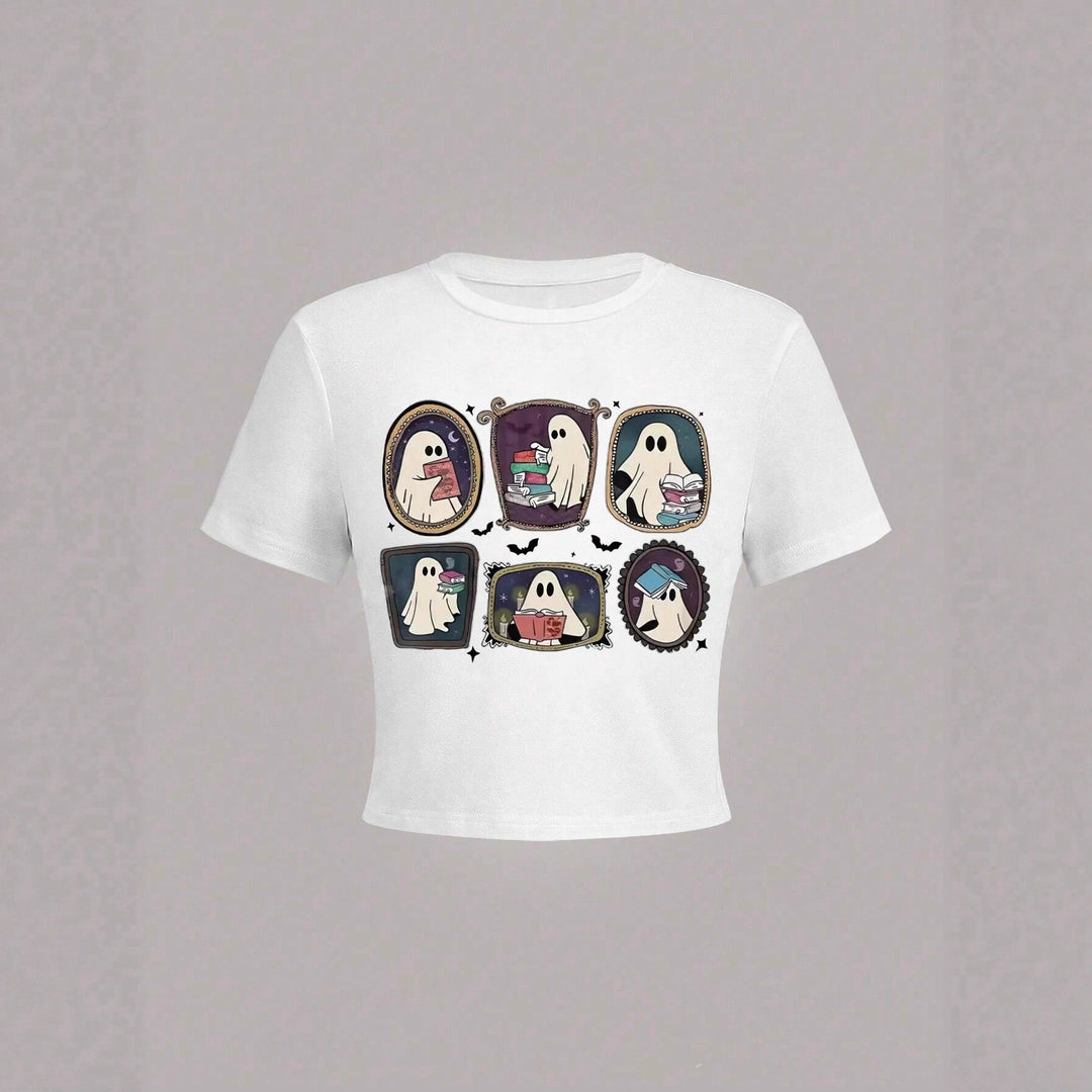 Damer Crop-T-shirt med lekfullt spökmotiv Mirla-Eva Jonsson