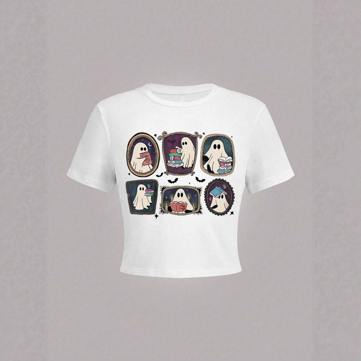 Damer Crop-T-shirt med lekfullt spökmotiv Mirla-Eva Jonsson