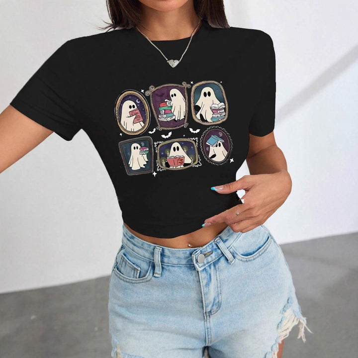 Damer Crop-T-shirt med lekfullt spökmotiv Mirla-Eva Jonsson
