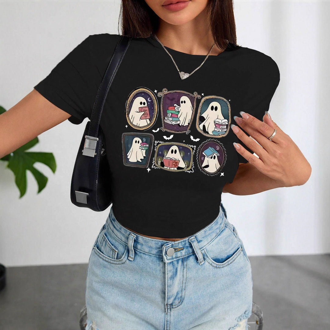 Damer Crop-T-shirt med lekfullt spökmotiv Mirla-Eva Jonsson