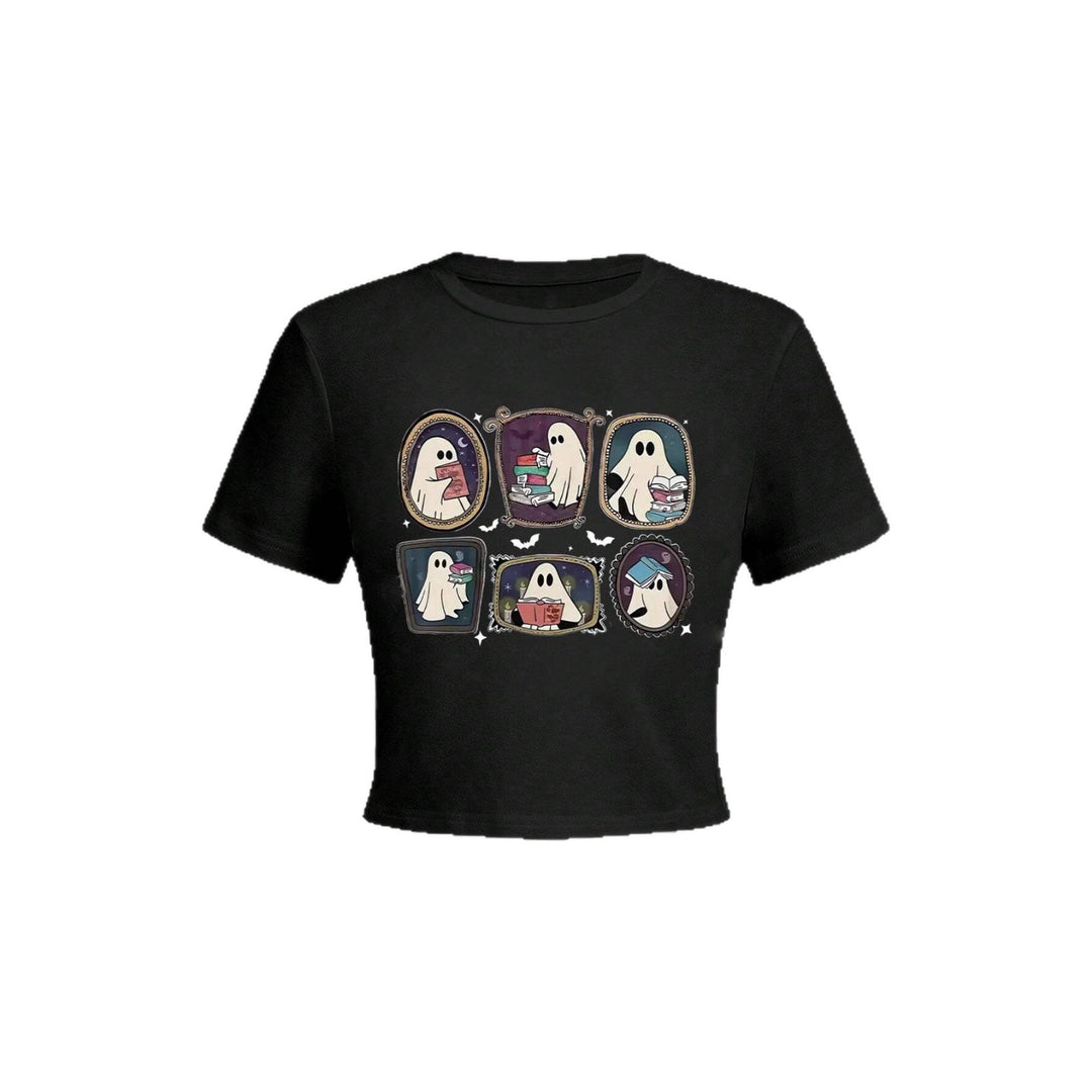 Damer Crop-T-shirt med lekfullt spökmotiv Mirla-Eva Jonsson