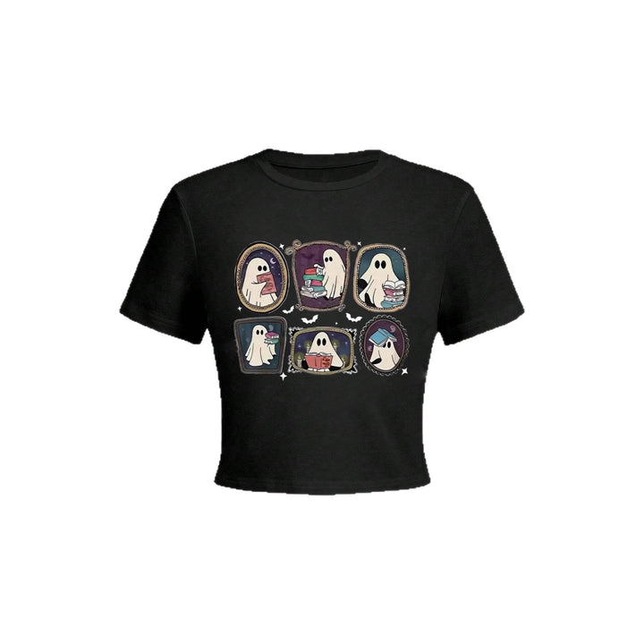 Damer Crop-T-shirt med lekfullt spökmotiv Mirla-Eva Jonsson