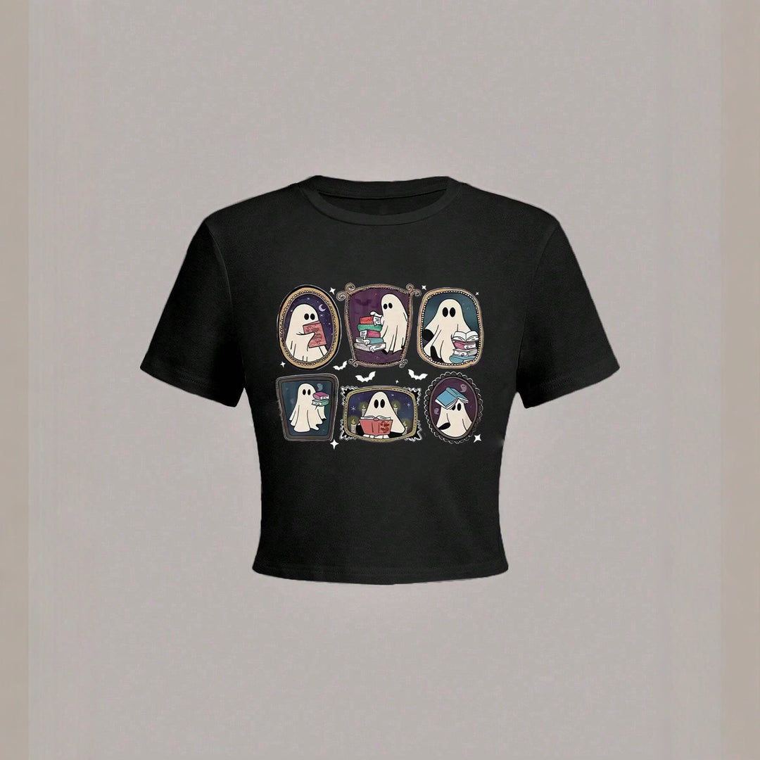 Damer Crop-T-shirt med lekfullt spökmotiv Mirla-Eva Jonsson