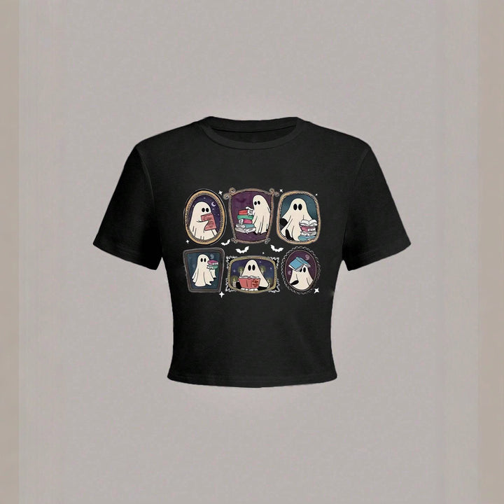 Damer Crop-T-shirt med lekfullt spökmotiv Mirla-Eva Jonsson