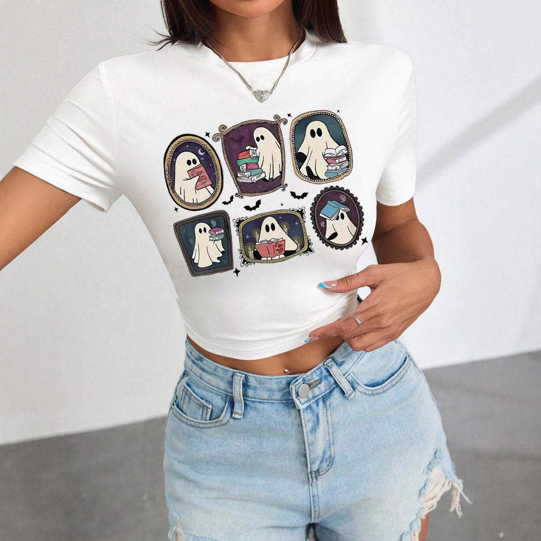 Damer Crop-T-shirt med lekfullt spökmotiv Mirla-Eva Jonsson