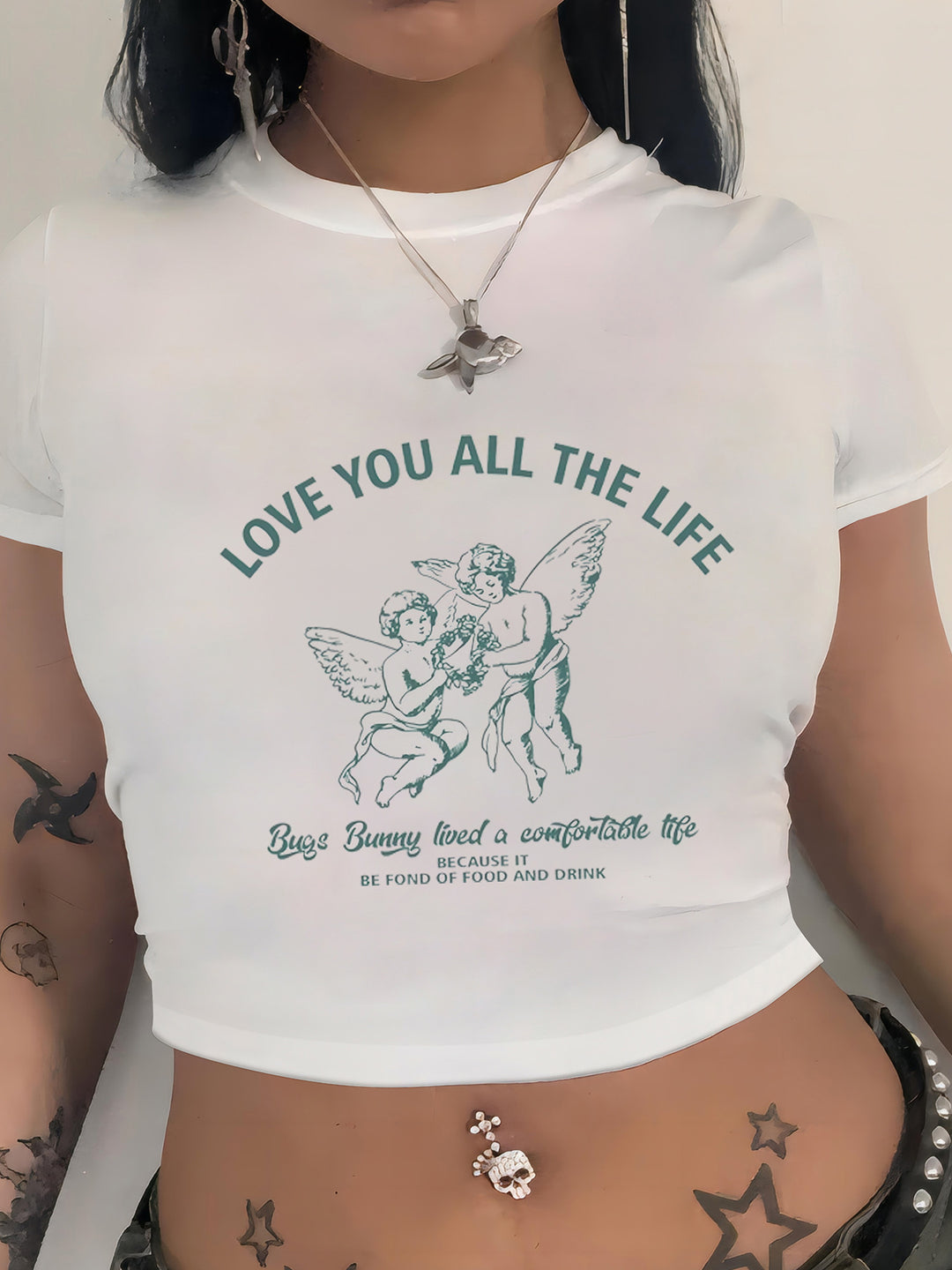 Damer Crop-T-shirt med modern grafisk tryck Mirla-Eva Jonsson